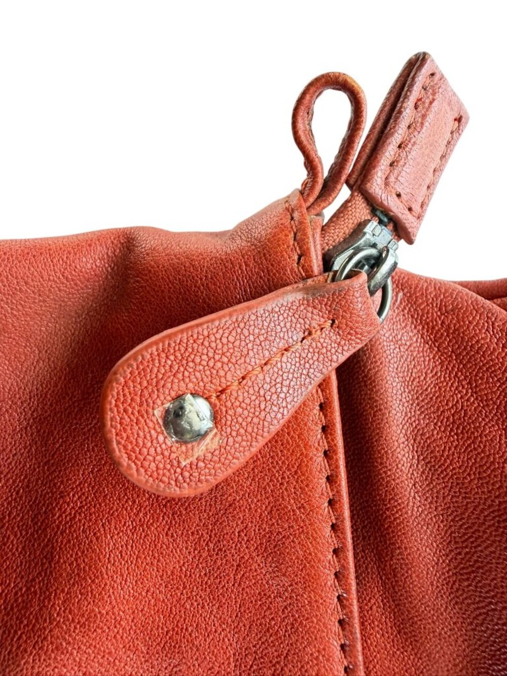 7Chi Rust Cognac Leather Clutch Braided Detailing Stud Accents Zipper - Picture 10 of 12